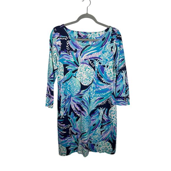 Lilly Pulitzer Hollee Dress Size medium Cutout Pineapple Print Blue Purple - Picture 2 of 7